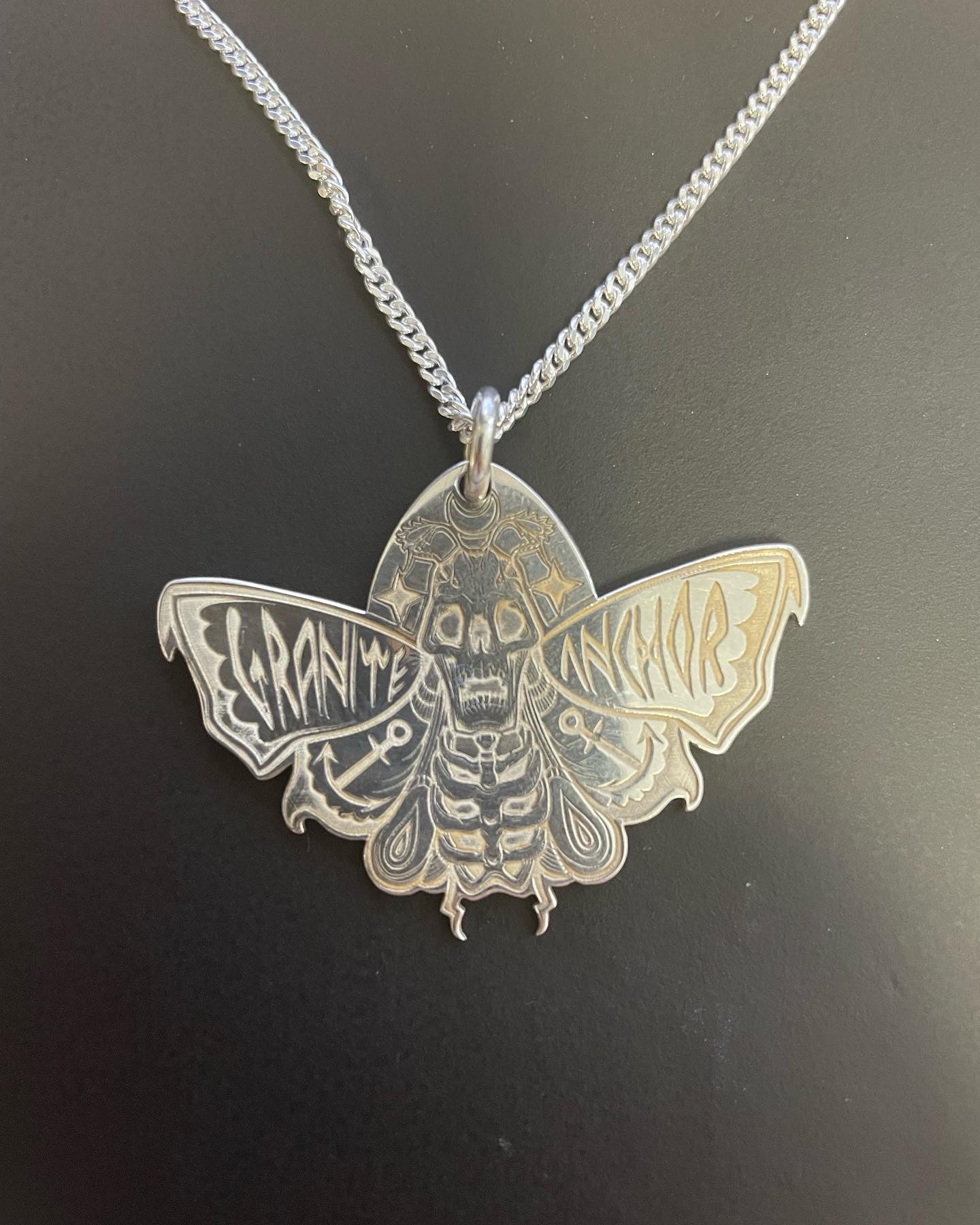 Granite Anchor Death Moth Silver Pendant