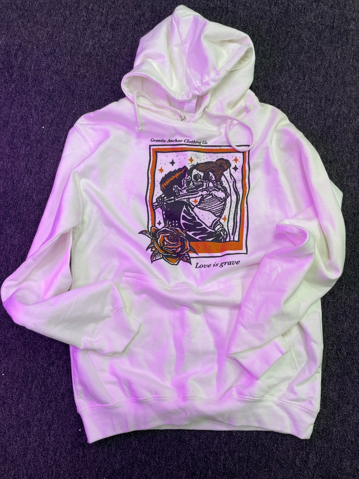 White Hoodie Love is Grave - Unisex Small