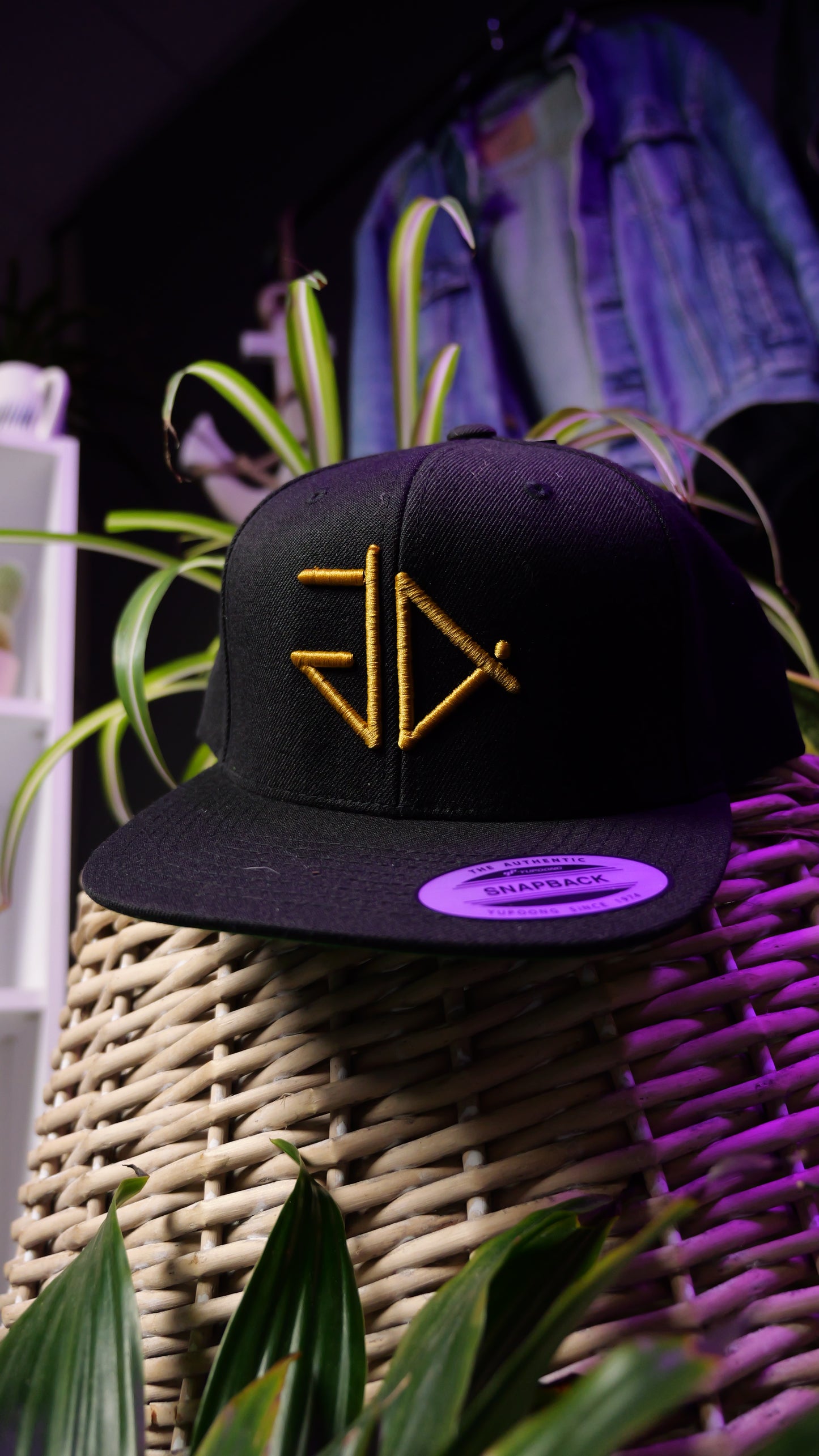 Gold GA 3D Logo Black Snapback Rapper Cap