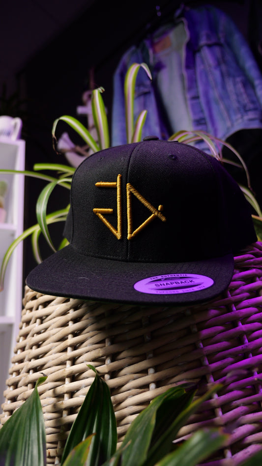 Gold GA 3D Logo Black Snapback Rapper Cap