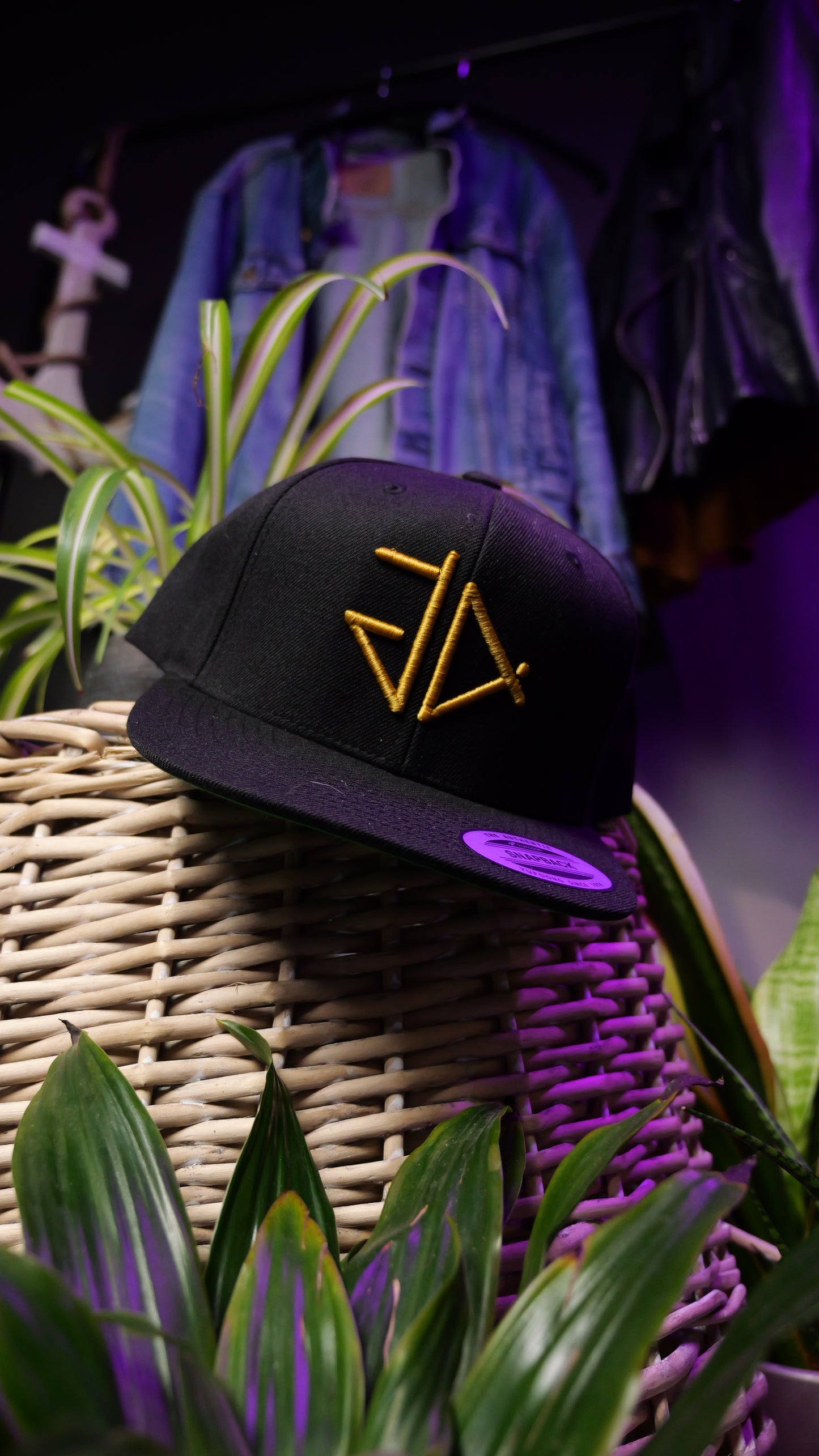 Gold GA 3D Logo Black Snapback Rapper Cap