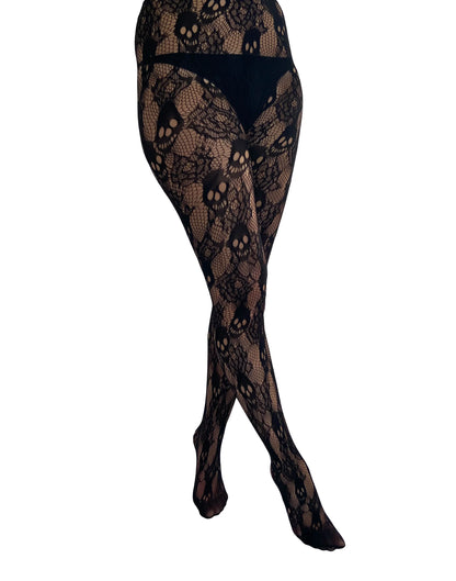 Skull and Rose Net Tights