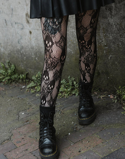 Skull and Rose Net Tights